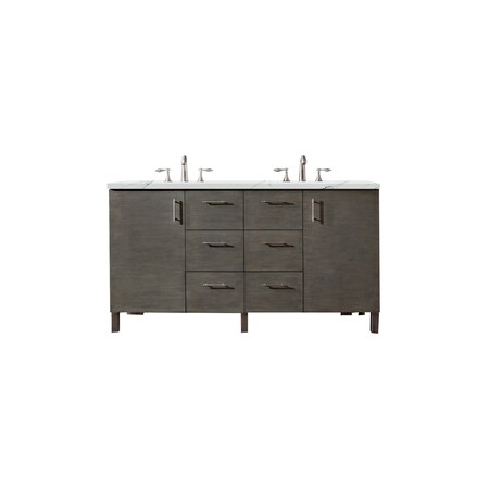 James Martin Vanities Metropolitan 60in Double Vanity, Silver Oak w/ 3 CM Ethereal Noctis Quartz Top 850-V60D-SOK-3ENC